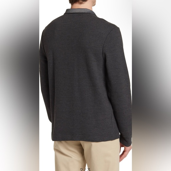 Perry Ellis Long Sleeve Textured Mesh Quarter Zip Jacket Size XL Charcoal Gray - Picture 6 of 8